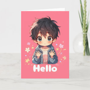Cartão De Festividades Olá Rapaz Anime Chibi