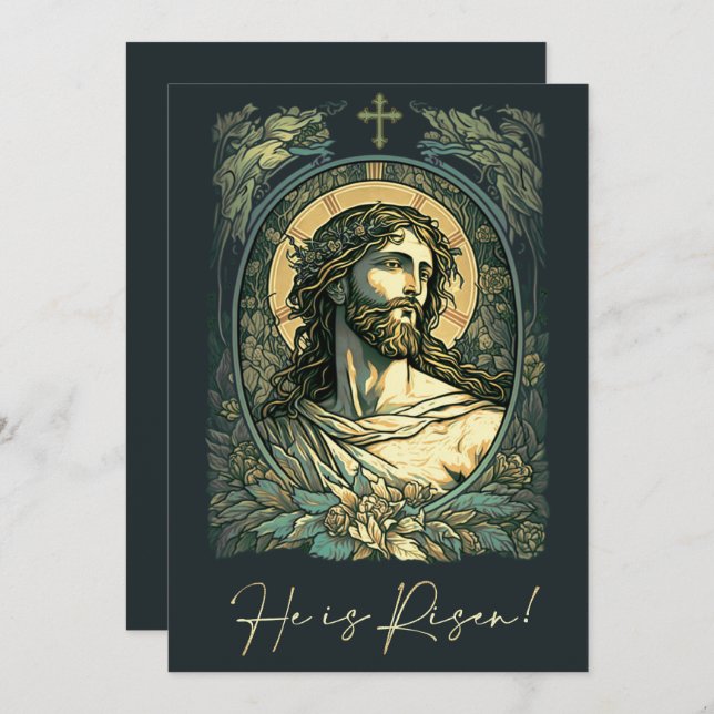 Cartão De Festividades Olá, Risen! Art Nouveau Jesus Páscoa de pintura (Frente/Verso)