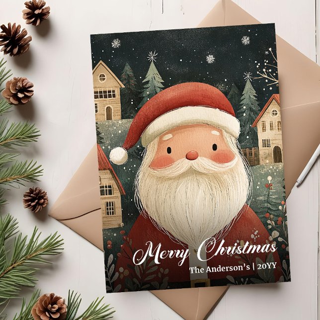 Cartão De Festividades Old fashioned Christmas Santa card rustic message (Old fashioned Christmas Santa card rustic message)