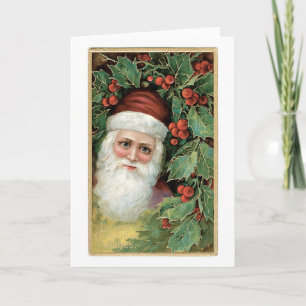 Cartão De Festividades Old-fashioned Christmas, Santa, Holly