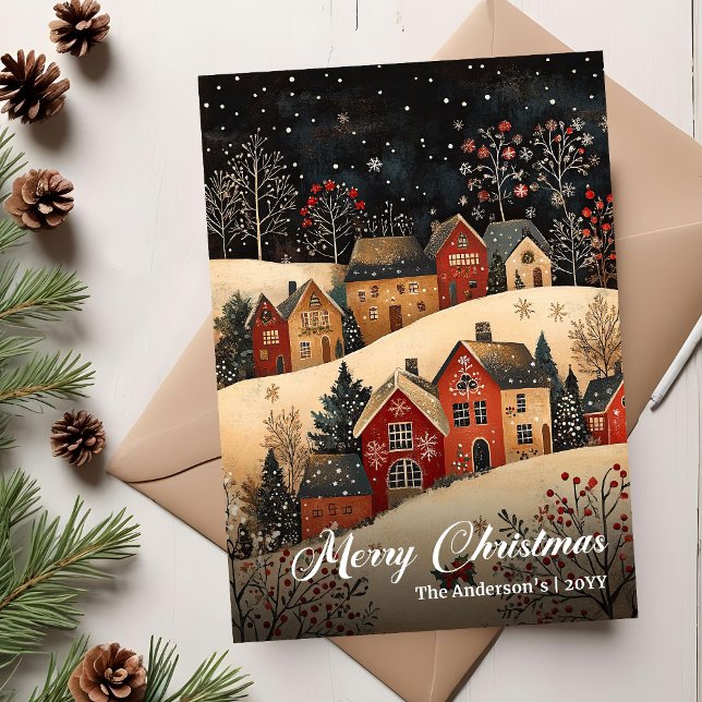 Cartão De Festividades Old Fashioned Christmas Scene Editable Greeting (Old Fashioned Christmas Scene Editable Greeting Holiday Card)
