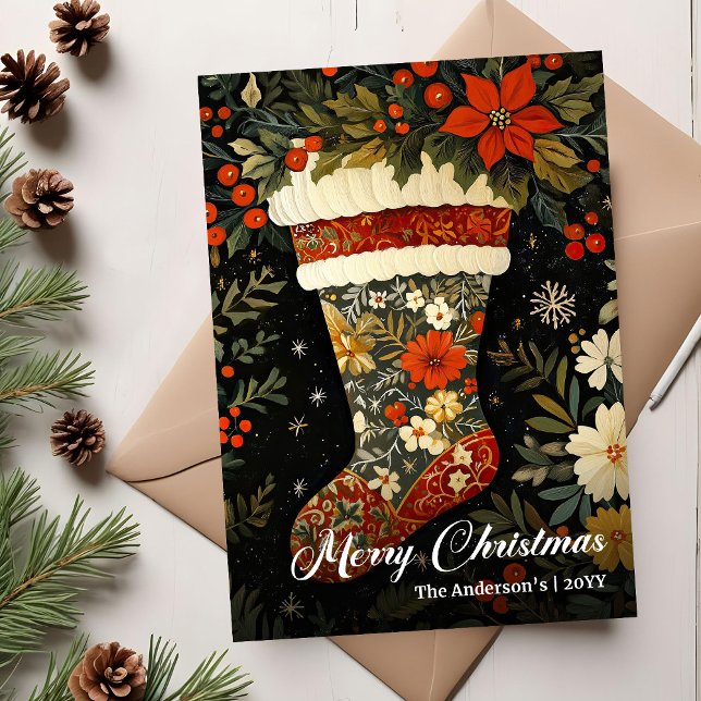 Cartão De Festividades Old Fashioned Christmas Stocking Printable (Old Fashioned Christmas Stocking Printable Holiday Card)