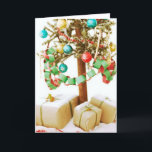 Cartão De Festividades Old Time Christmas Tree Cards and Stickers<br><div class="desc">An old time Christmas tree with paper chains and gifts beneath on Old Time Christmas Tree greeting cards,  postcards,  and holiday stickers!</div>