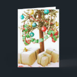 Cartão De Festividades Old Time Christmas Tree Cards and Stickers<br><div class="desc">An old time Christmas tree with paper chains and gifts beneath on Old Time Christmas Tree greeting cards,  postcards,  and holiday stickers!</div>