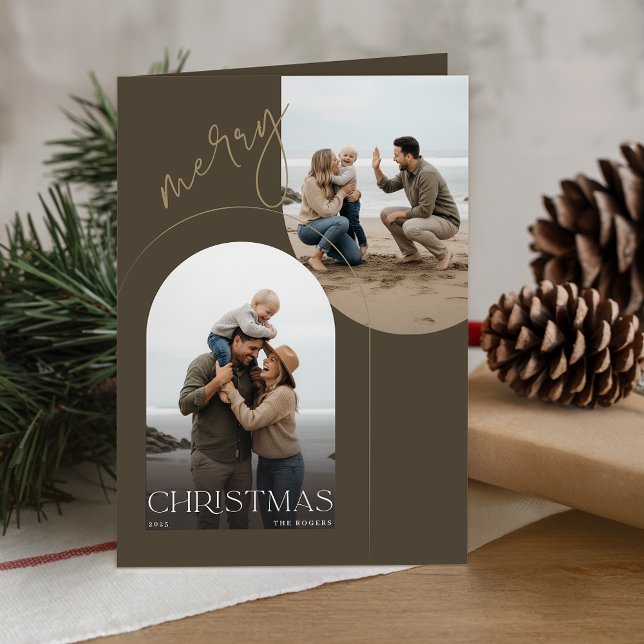 Cartão De Festividades Oliva Moderna 3 Praia Foto Natal Dobrada (Criador carregado)