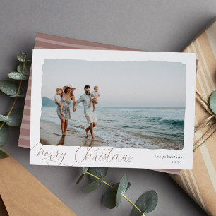 Cartão De Festividades Onda Simples Hol de Fotografias de Natal Merry H