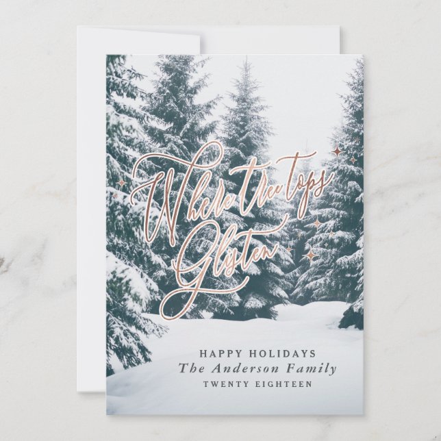 Cartão De Festividades Onde os topos das árvores escutam fotos no Natal (Frente)