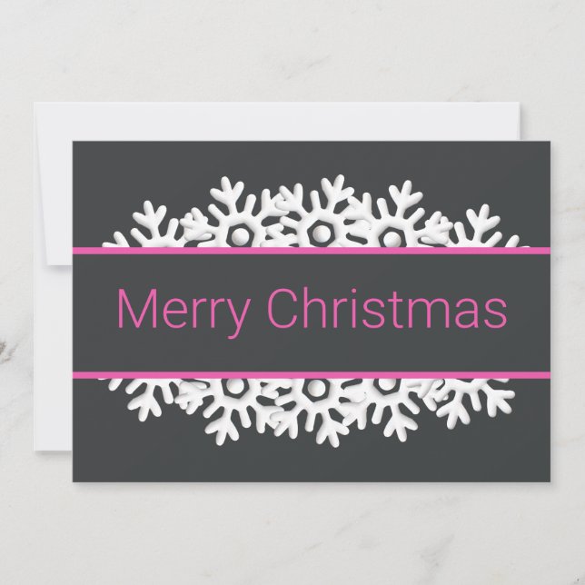 Cartão De Festividades Onyx Preto, Flocos de Neve Rosa e Branco (Frente)