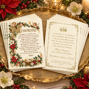 Cartão De Festividades Oração Memorare Católica de Natal Vintage