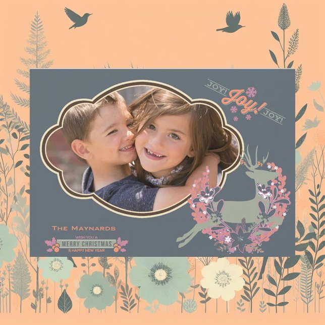 Cartão De Festividades Orange and Rose Deer Christmas Holiday Photo Card (Criador carregado)