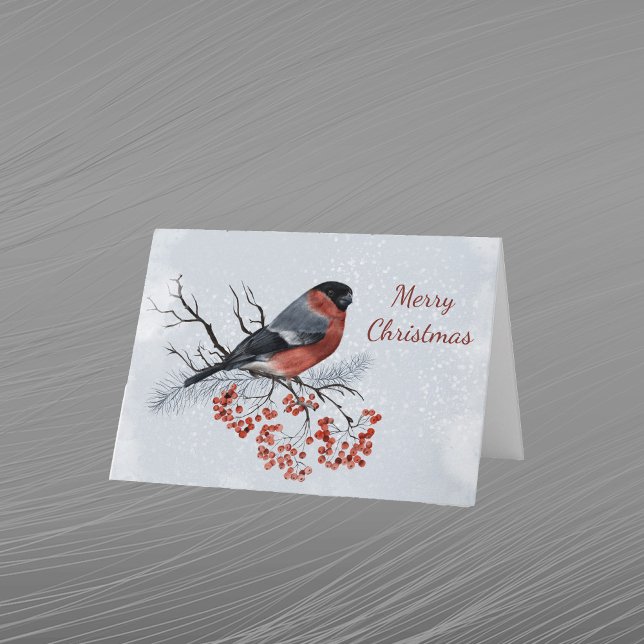 Cartão De Festividades Orange Bullfinch Berries de Natal (Criador carregado)