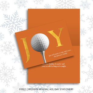 Cartão De Festividades Orange Modern Golf Joy & Peace Dobrou o Natal