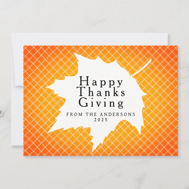 Cartão De Festividades Orange Plaid Simple Happy Thanksgiving Autumn Hol (Frente)