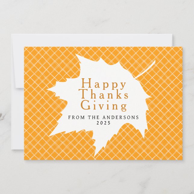 Cartão De Festividades Orange Plaid Simple Happy Thanksgiving Autumn Hol (Frente)