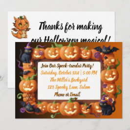Cartão De Festividades Orange Pumpkin Frame Black Cat Halloween Party