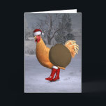 Cartão De Festividades Orange Rooster Santa Claus<br><div class="desc">o pai natal ganhou uma galinha bonitinha como ajudante este ano - alegremente marchando com botas vermelhas e chapéu através da neve no inverno</div>