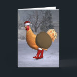 Cartão De Festividades Orange Rooster Santa Claus<br><div class="desc">o pai natal ganhou uma galinha bonitinha como ajudante este ano - alegremente marchando com botas vermelhas e chapéu através da neve no inverno</div>