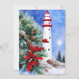Cartão De Festividades Orçamento de farol de Natal com neve mini