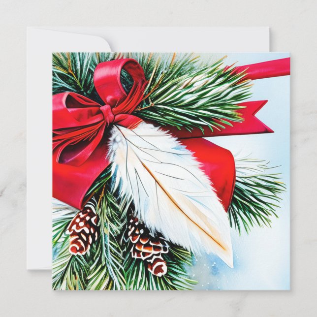 Cartão De Festividades Orçamento de Natal de abeto e pena (Frente)