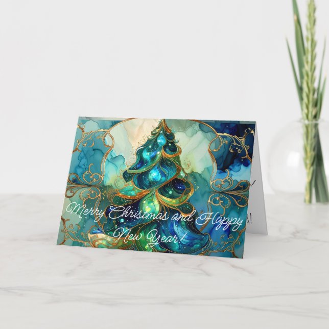 Cartão De Festividades Organic Jewel Tone Modern Christmas Tree (Frente)