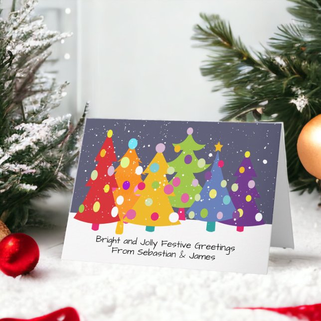 Cartão De Festividades Orgulho gay Rainbow Árvores de Natal LGBT (Gay Pride Rainbow Christmas Trees LGBT Holiday Card from Ricaso)