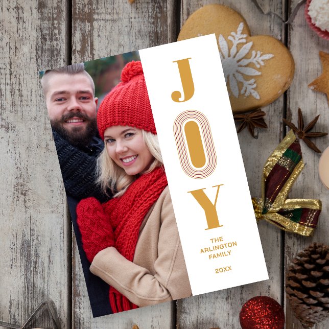 Cartão De Festividades Original Trend JOY Quote Christmas Gold Photo  (Christmas and Fake Gold Original and Trend Joy Quote Photo Holiday Card with Envelope.)