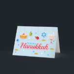 Cartão De Festividades Ornaço Feliz de Hanukkah<br><div class="desc">Feliz cartão Chanucá com sonhos pendurados,  menorah,  Estrela de David e Suganiyah.</div>