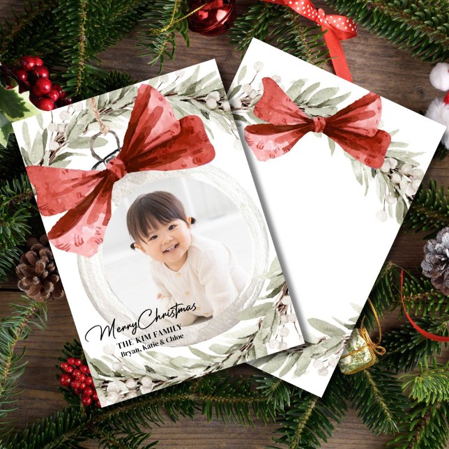 Cartão De Festividades Ornament com Arco Wreath Photo Christmas (Criador carregado)
