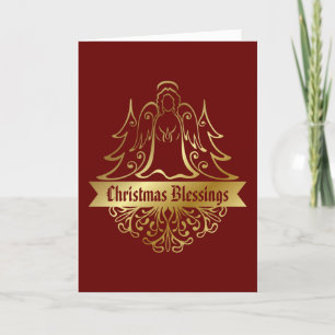Cartão De Festividades Ornamentado Dourado Anjo Bênção de Natal Vermel