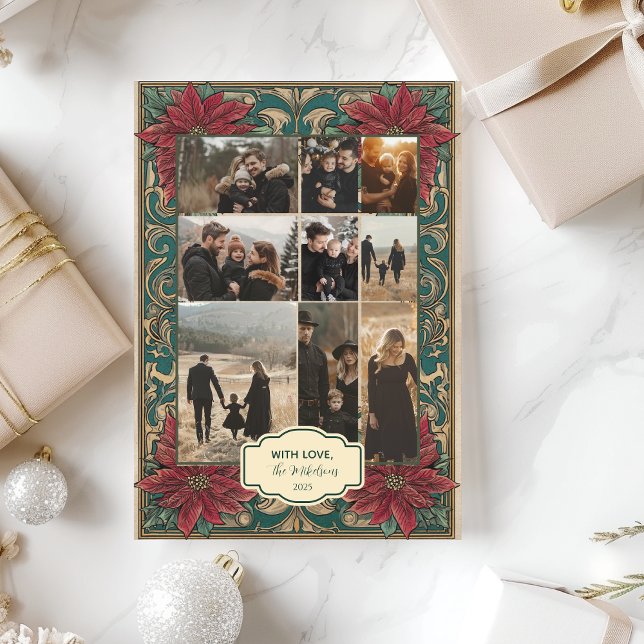 Cartão De Festividades Ornamentado Fotográfico Poinsettia Natal (Criador carregado)