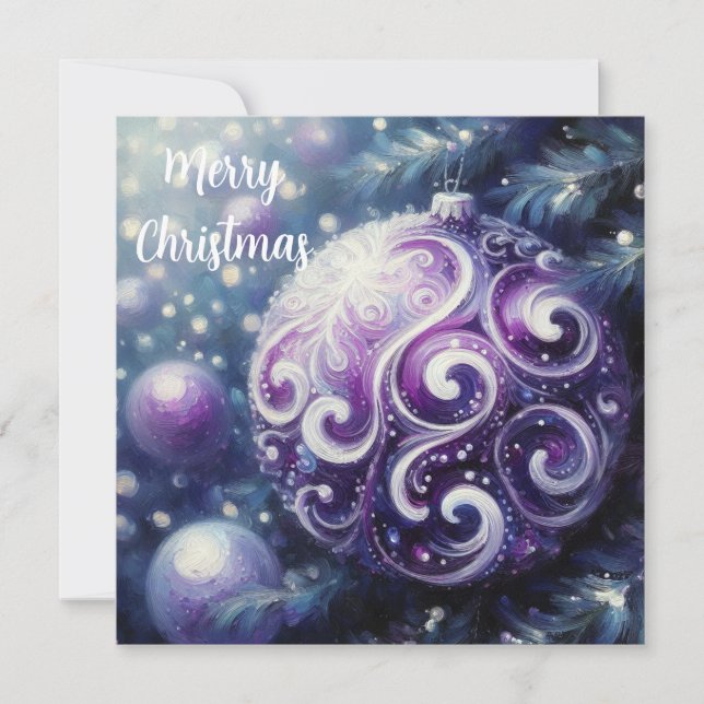 Cartão De Festividades Ornamento branco roxo Whimsical com pintura roxa (Frente)