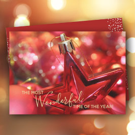 Cartão De Festividades Ornamento de Árvore de Natal da Estrela Vermelha