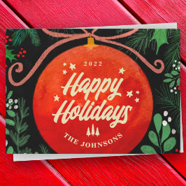 Cartão De Festividades Ornamento de Bola de Natal Vermelho Moderno Botâni