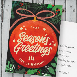 Cartão De Festividades Ornamento de Bola de Natal Vermelho Moderno Botâni