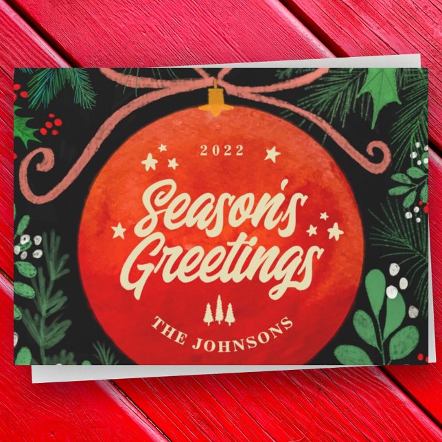 Cartão De Festividades Ornamento de Bola Vermelha de Natal Botânico Moder (Criador carregado)