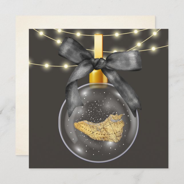 Cartão De Festividades Ornamento de Mapa da Ilha Hillton, Feliz Natal (Frente/Verso)