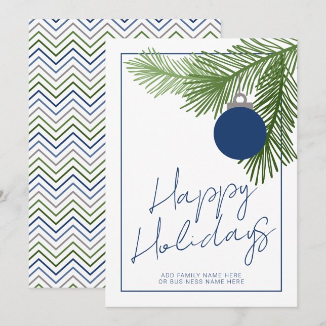 Cartão De Festividades Ornamento de Natal Moderno - Verde - Azul-Marinho  (Frente/Verso)