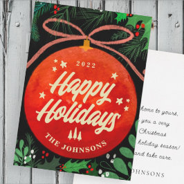 Cartão De Festividades Ornamento de Natal Vermelho Moderno Botânico