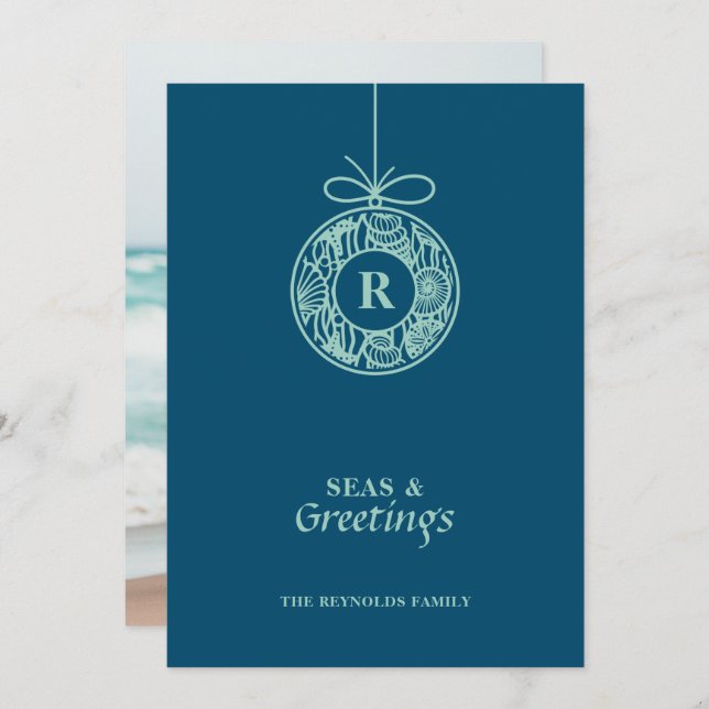 Cartão De Festividades Ornamento de Seashell para o Mar e Saudações (Frente/Verso)