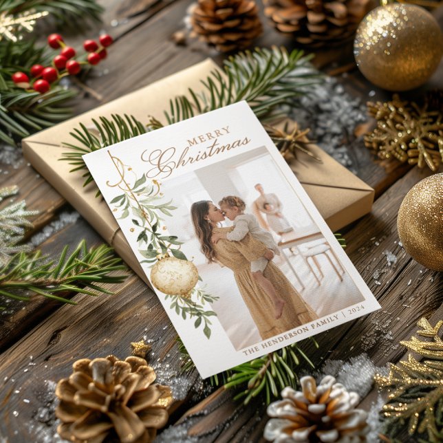 Cartão De Festividades Ornamento Dourado sofisticado de Natal Verde (Criador carregado)