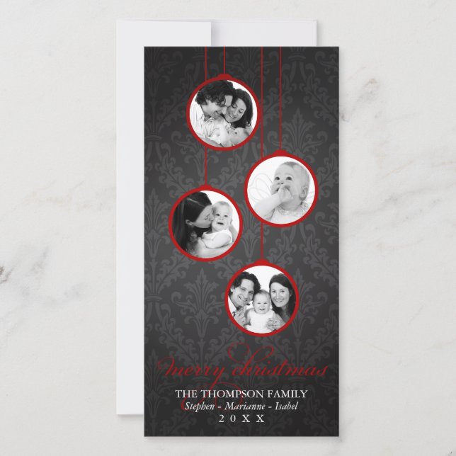 Cartão De Festividades Ornamento Moderno, Vermelho e Negro, Feliz Natal (Frente)