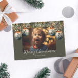 Cartão De Festividades Ornamento Por Aquarela Foto 2023<br><div class="desc">Este cartão de Natal de 2023 apresenta uma festiva aquarela verde e design de ornamento sobre fundo verde. Personalize facilmente essas placas usando o recurso de personalização.</div>
