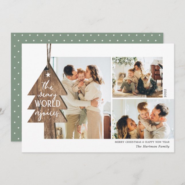 Cartão De Festividades Ornamento Russo de Madeira 3 Foto Colagem Natal (Frente/Verso)