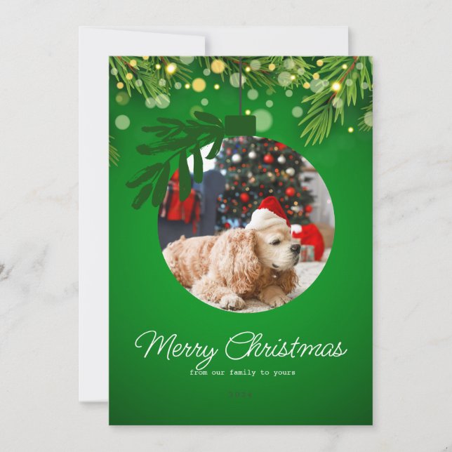 Cartão De Festividades ornamento verde de natal de natal personalizado (Frente)