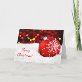 Cartão De Festividades Ornamento Vermelho Feliz de Natal em Neve