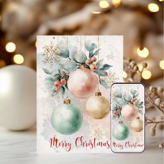 Cartão De Festividades Ornamentos Aquarela 