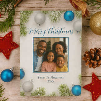 Cartão De Festividades Ornamentos Azuis e Prateados de Frost de Inverno