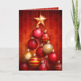 Cartão De Festividades Ornamentos de Árvore de Natal Vermelho Dobrados