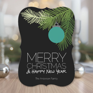 Cartão De Festividades Ornamentos de Natal Modernos - Pretos e Verdes