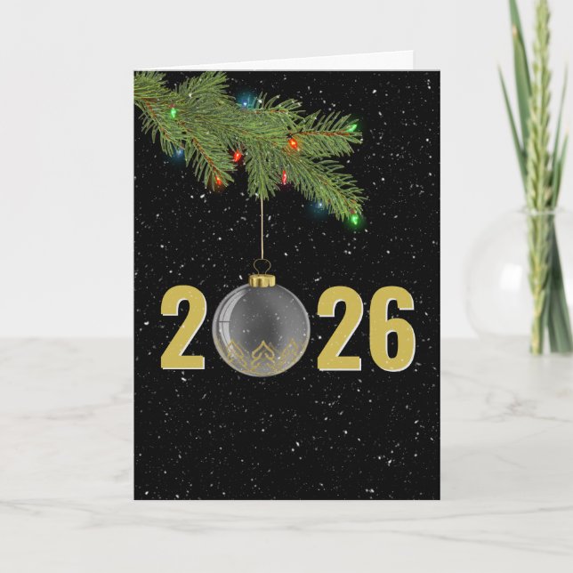 Cartão De Festividades Ornamentos do Natal de 2025 na neve (Frente)